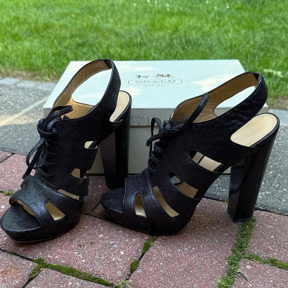 Coach Black Cutout Heeled Sandals - Picture 1 of 7